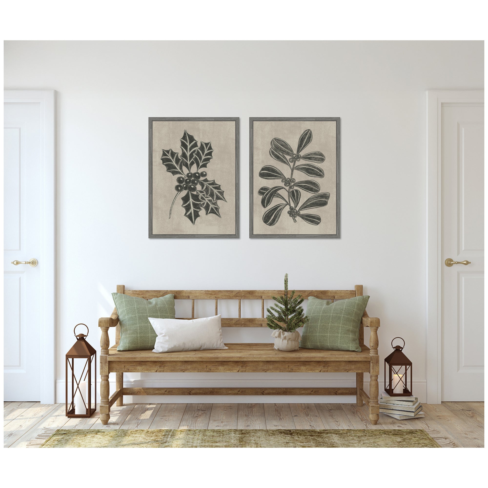 Sylvie Winter Holly and Berries - 2 Piece Framed Canvas Art Set by Nikita Jariwala