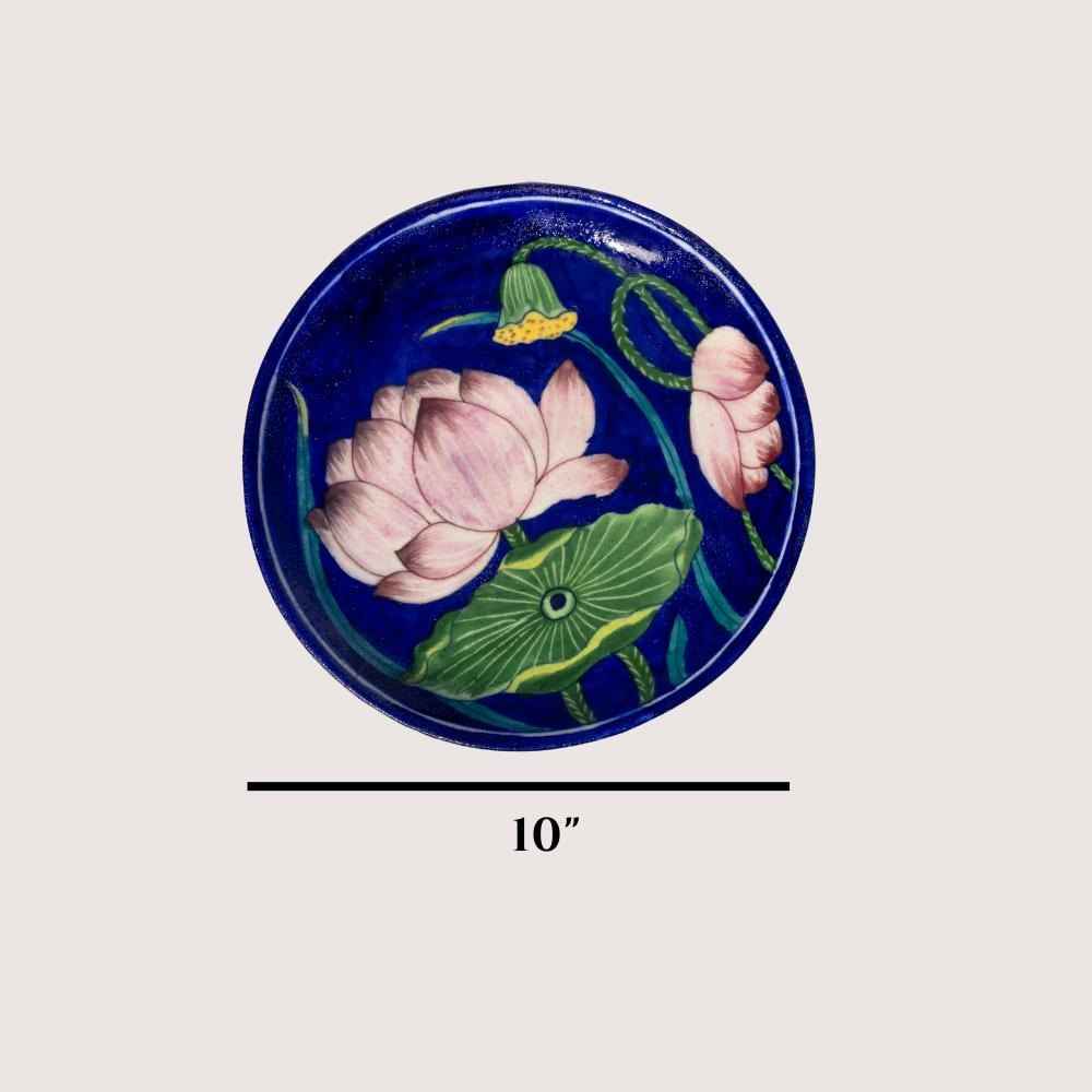 Padma Lotus Plate — Handcrafted Blue Pottery Wall Decor