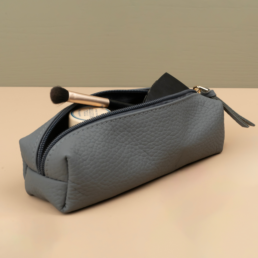 Aurora Leather Makeup Bag — Grey