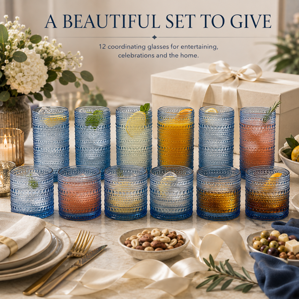 Textured Hobnail Lowball & Highball Glassware, Set of 12