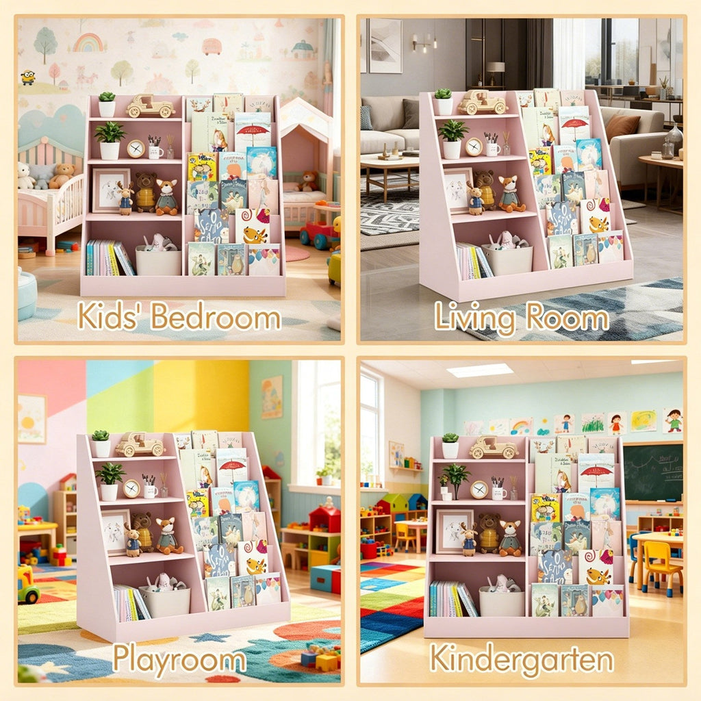 Kids Bookshelf with Toy Storage Organizer, 34.65" Multi-Tier