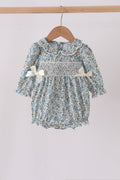 Sage Floral Smocked Bow Bubble