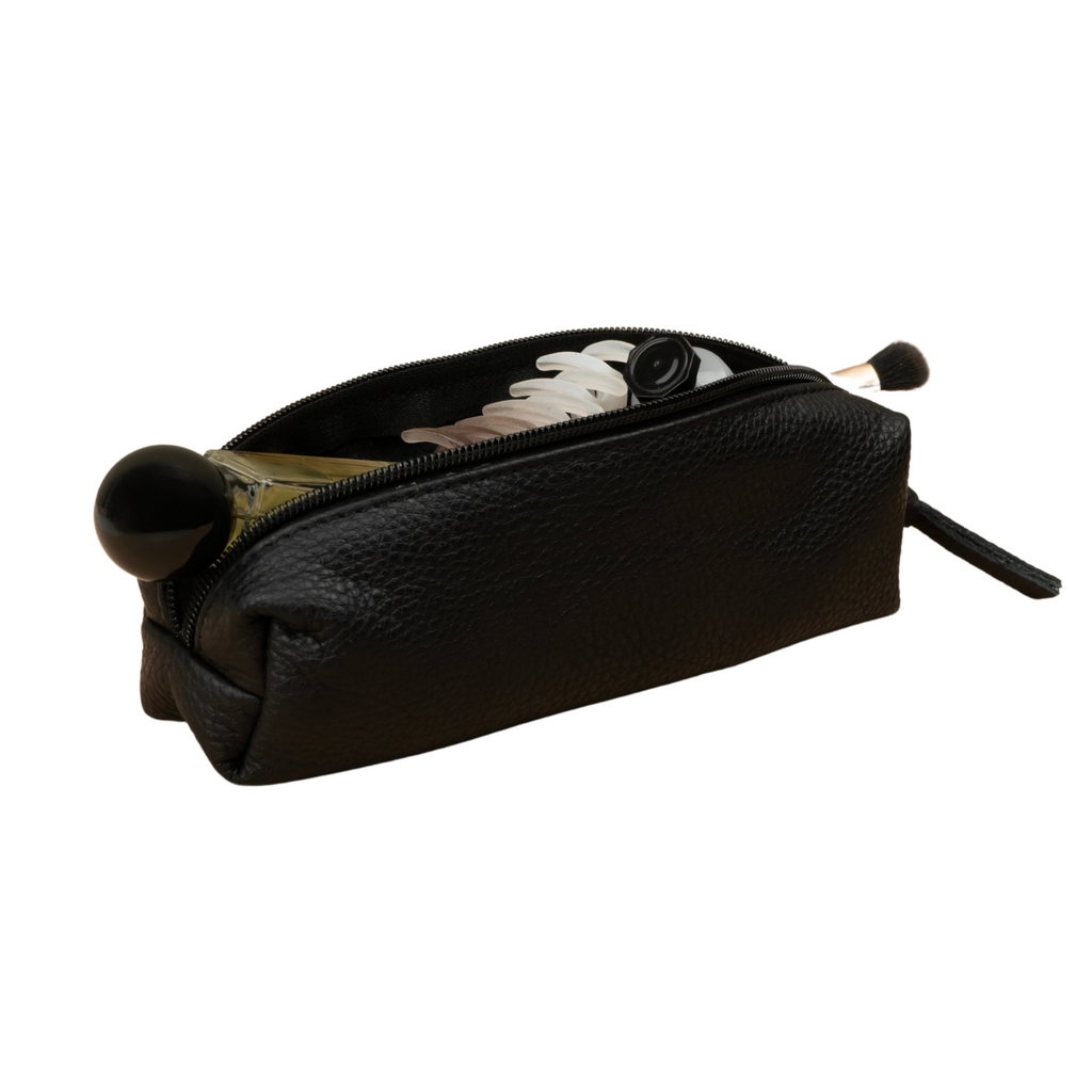 Aurora Leather Makeup Bag — Black