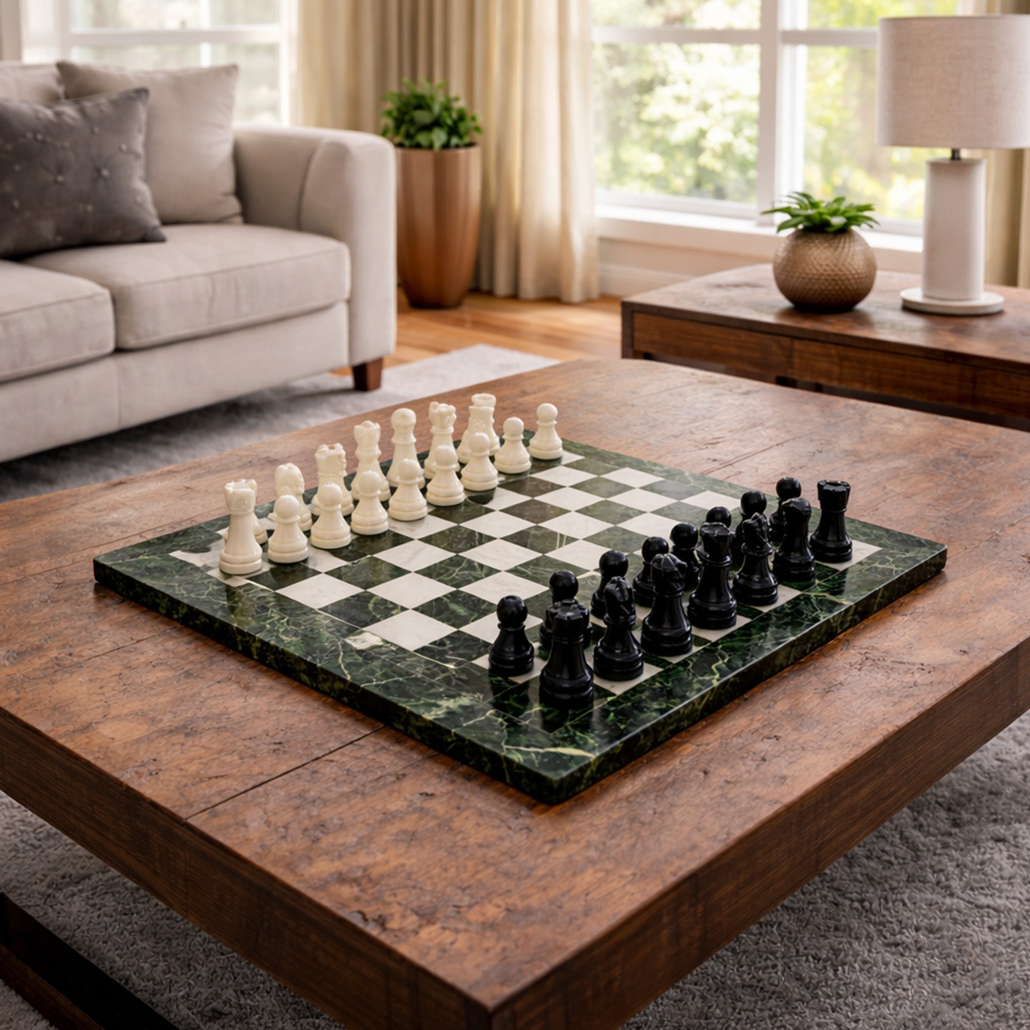 Black Zebra and White Marble Chess Set 12 Inches - Premium Handcrafted