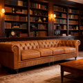 Belgravia Chesterfield Top Grain Leather Sofa with Tufted Back & Rolled Arms