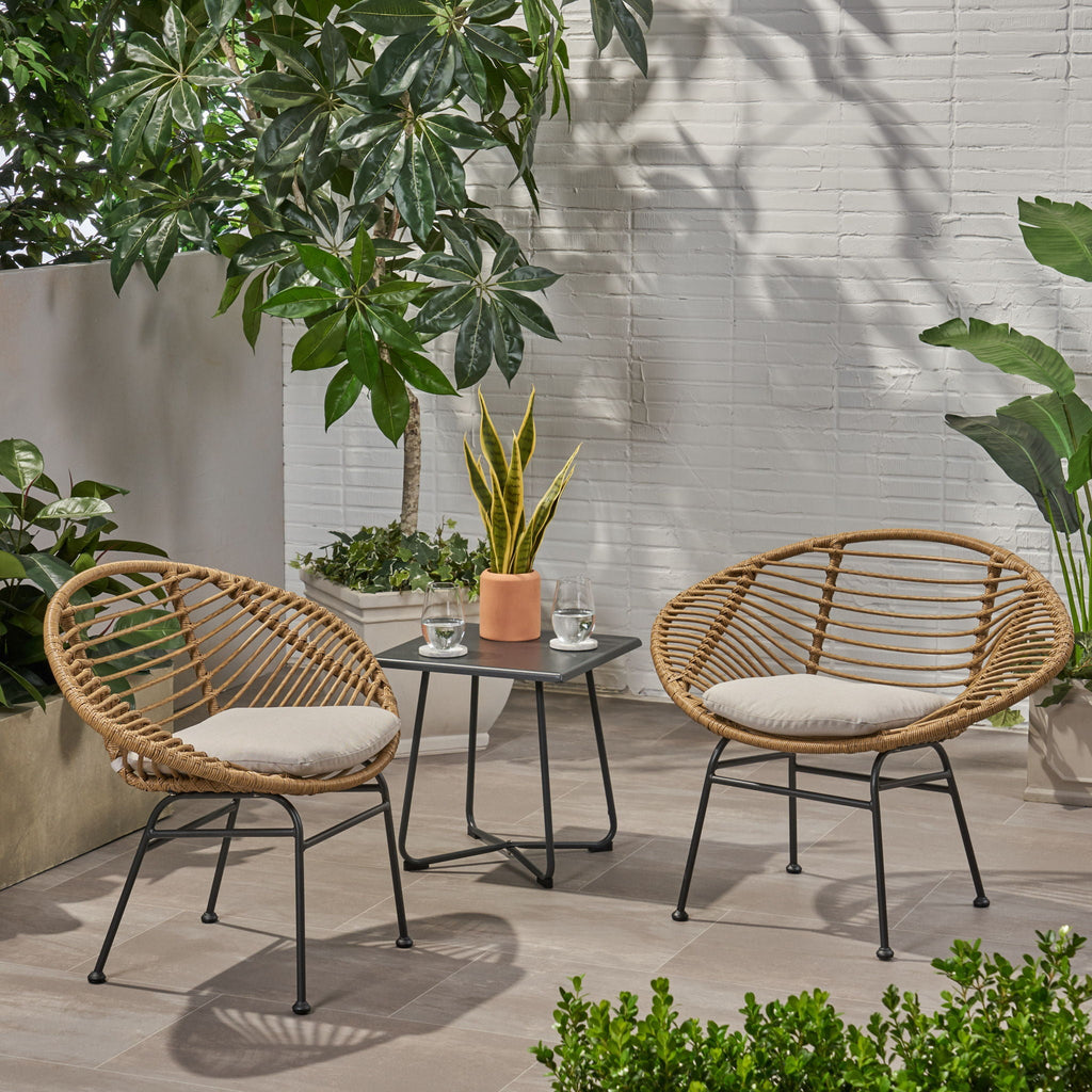 Cordella Outdoor Woven Wicker Chairs with Cushions, Set of 2