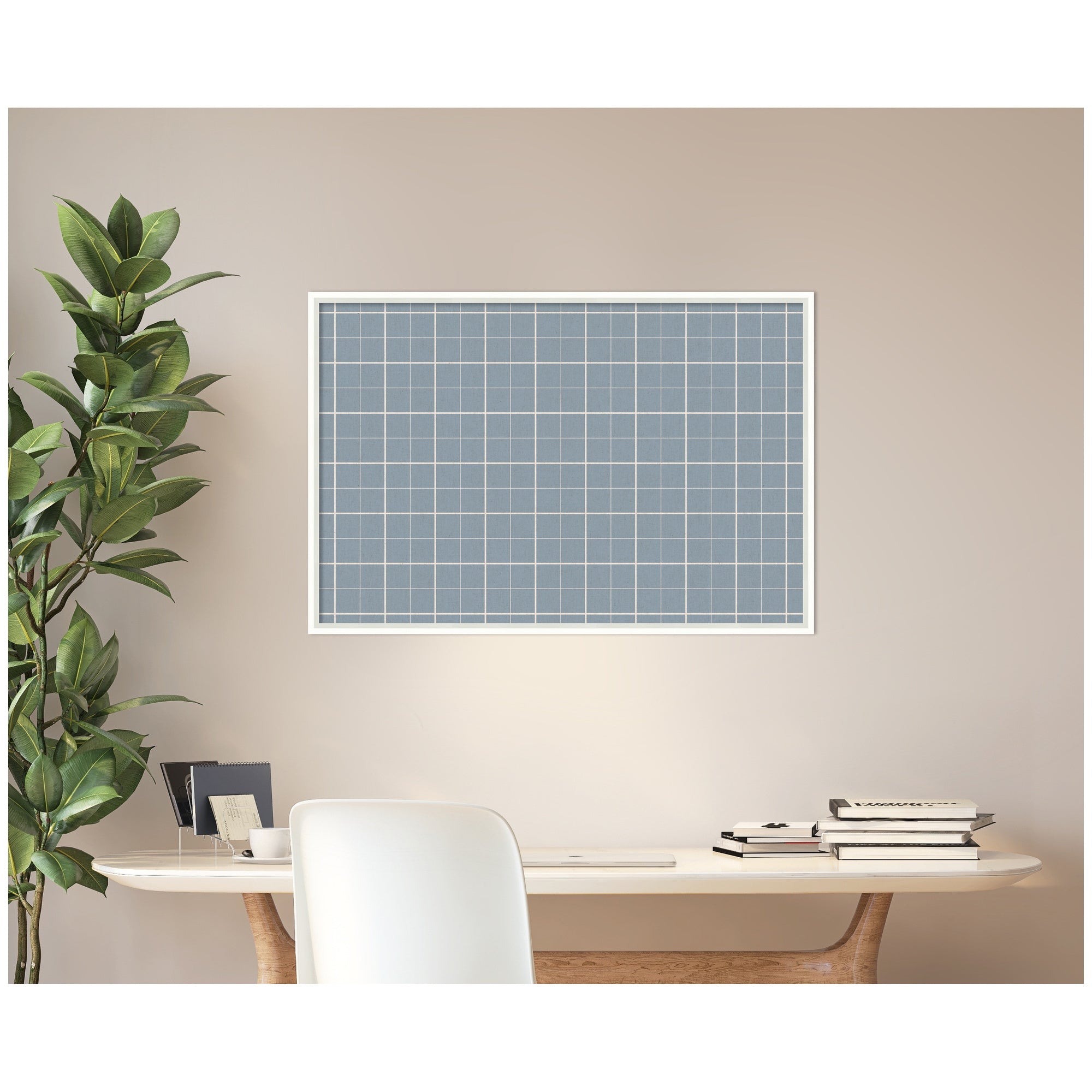 Framed Fabric Pinboard Light Blue Plaid Wall Organization