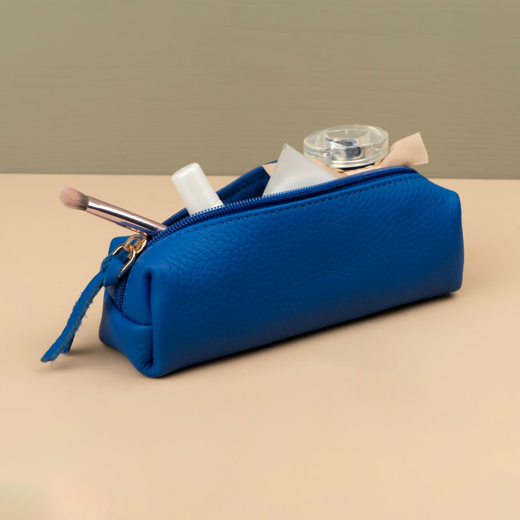 Aurora Leather Makeup Bag — Blue
