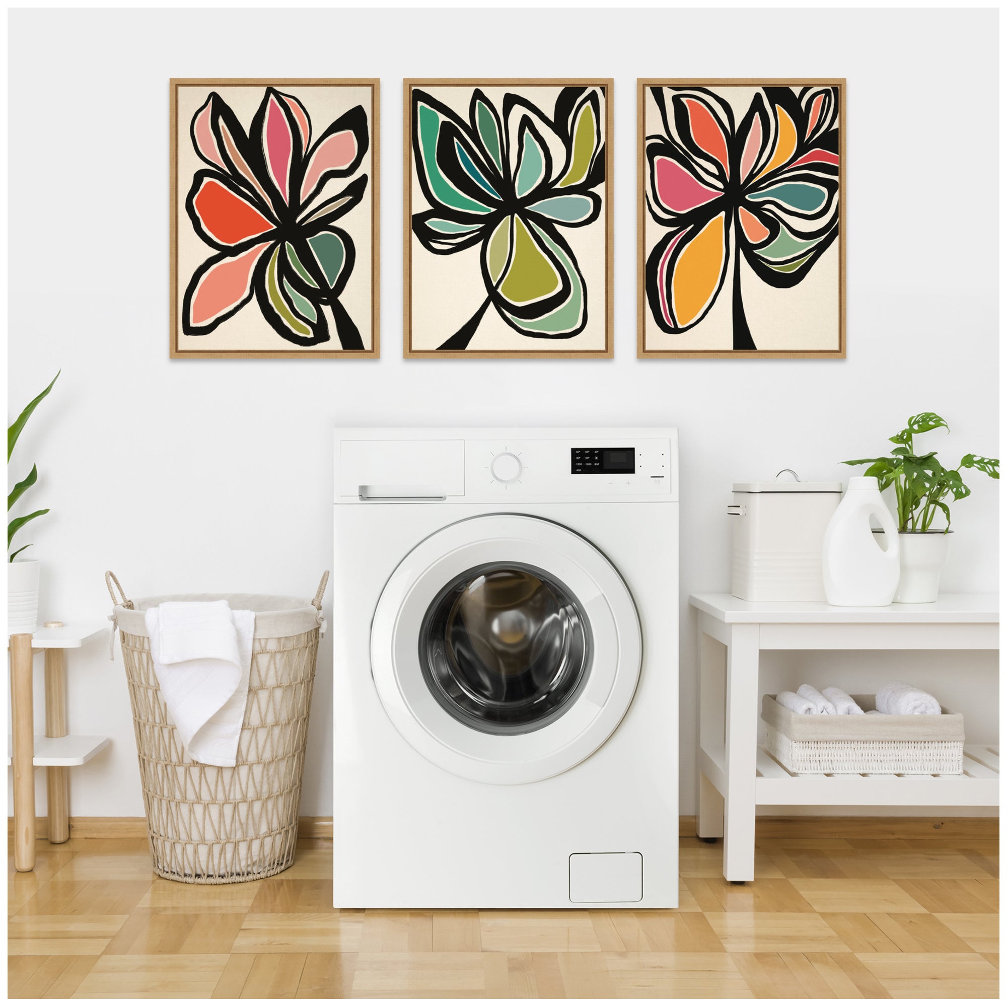 Sylvie Midnight Floral 1, 2 and 3 Framed Canvas Art Set by Alicia Bock