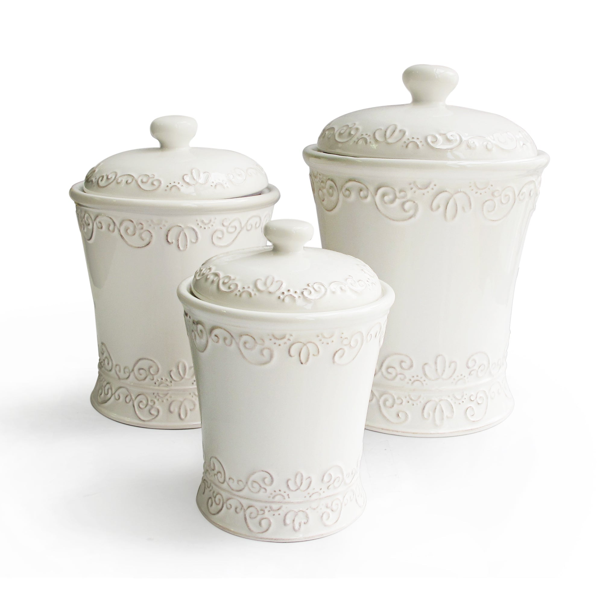 Bianca Scroll White 3-Piece Set Canisters