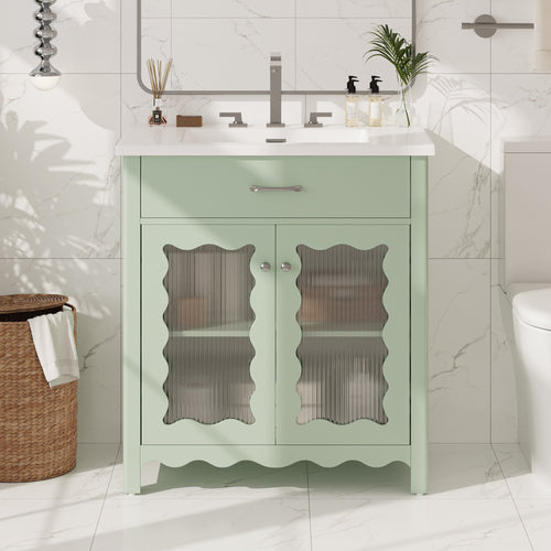 30-Inch Bathroom Vanity with Tempered Glass