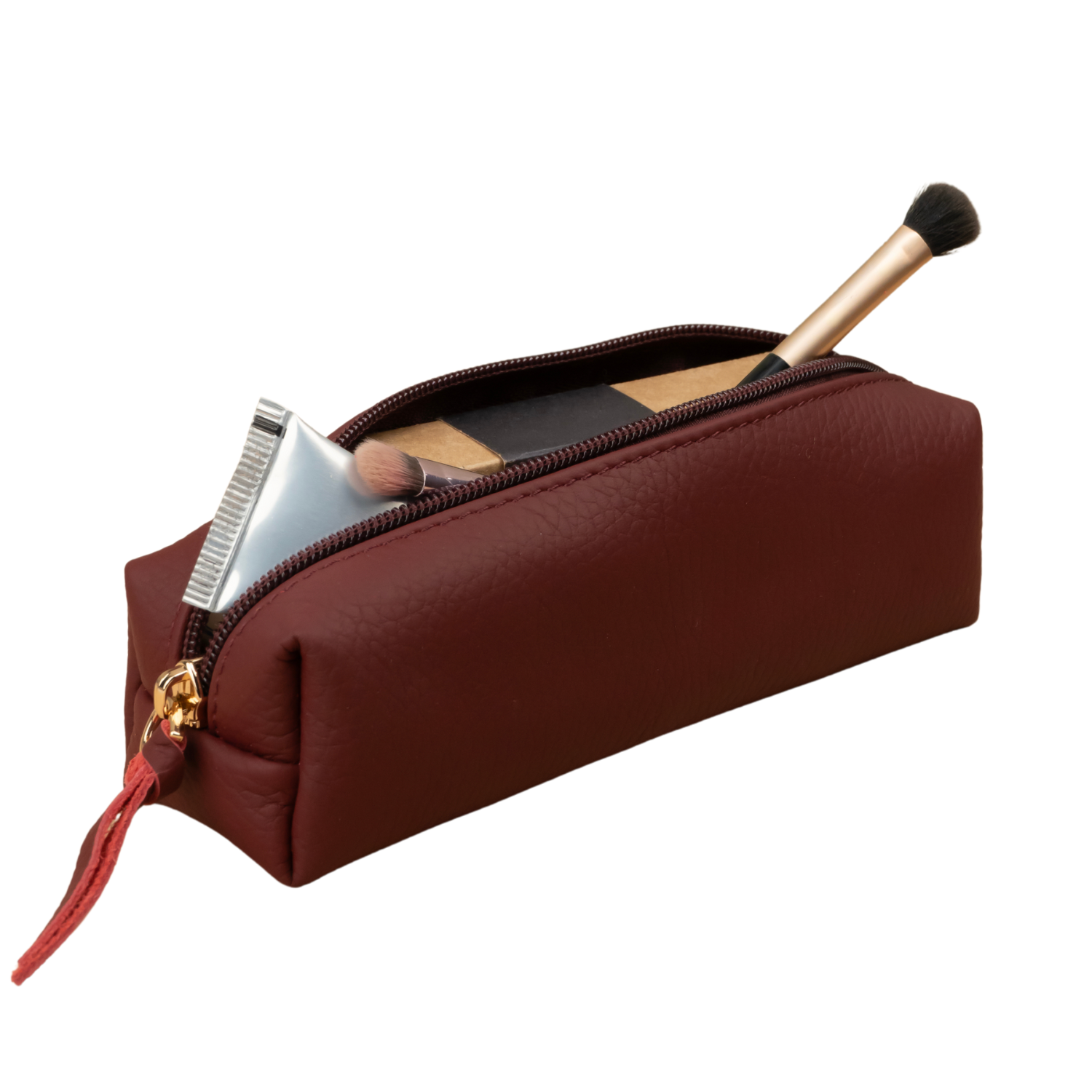Aurora Leather Makeup Bag — Burgundy