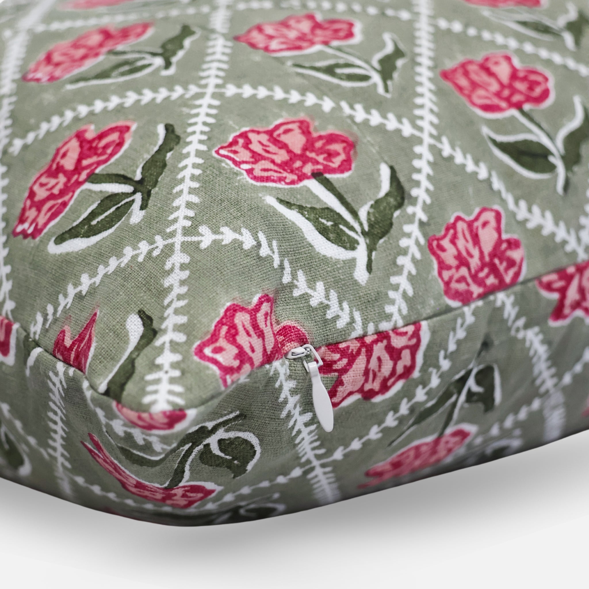 Noor Linen Pillow Cover — Olive & Pink