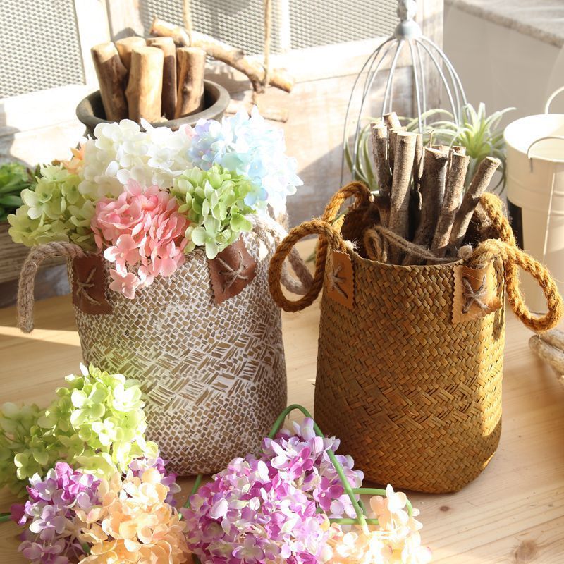 Natural Straw Woven Planter Baskets