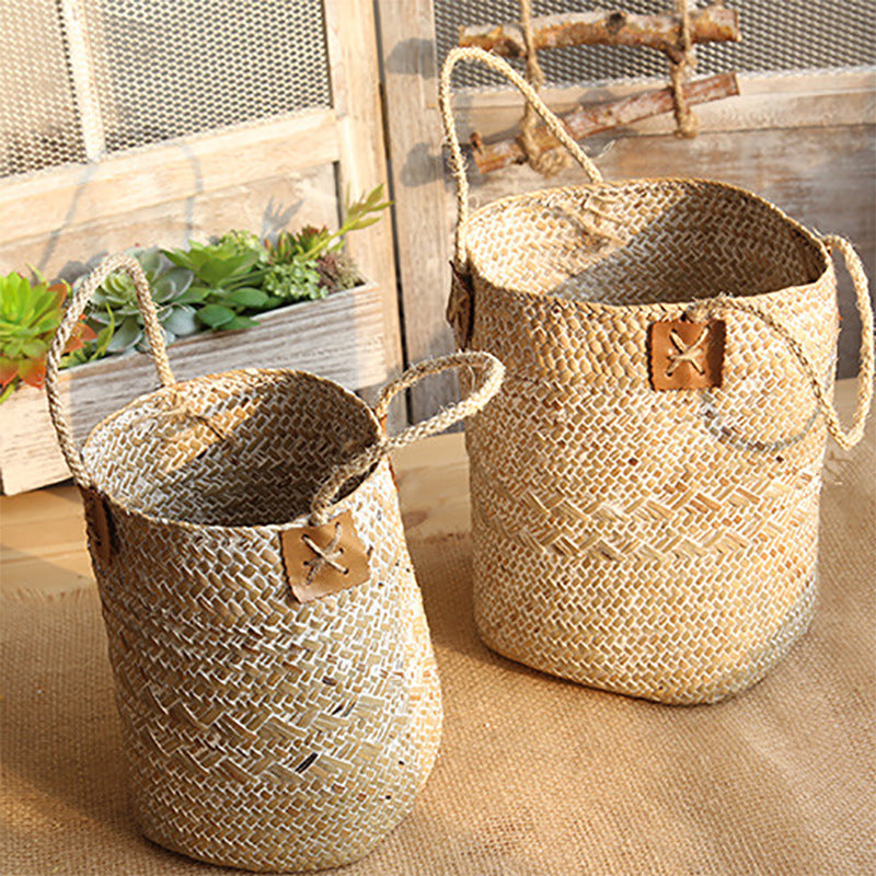 Natural Straw Woven Planter Baskets
