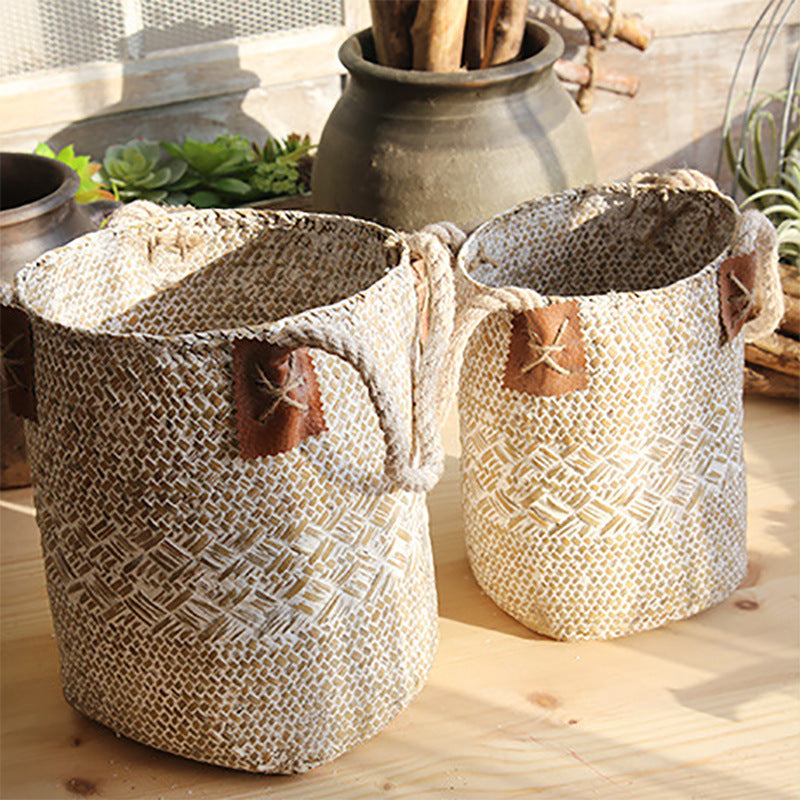 Natural Straw Woven Planter Baskets