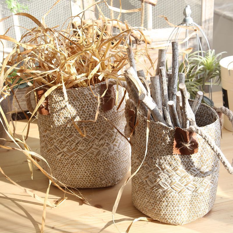 Natural Straw Woven Planter Baskets
