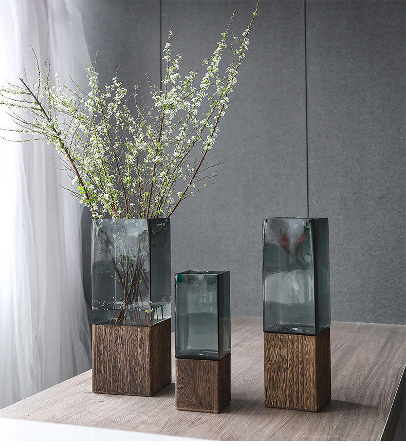 Wood-Accent Transparent Glass Vase