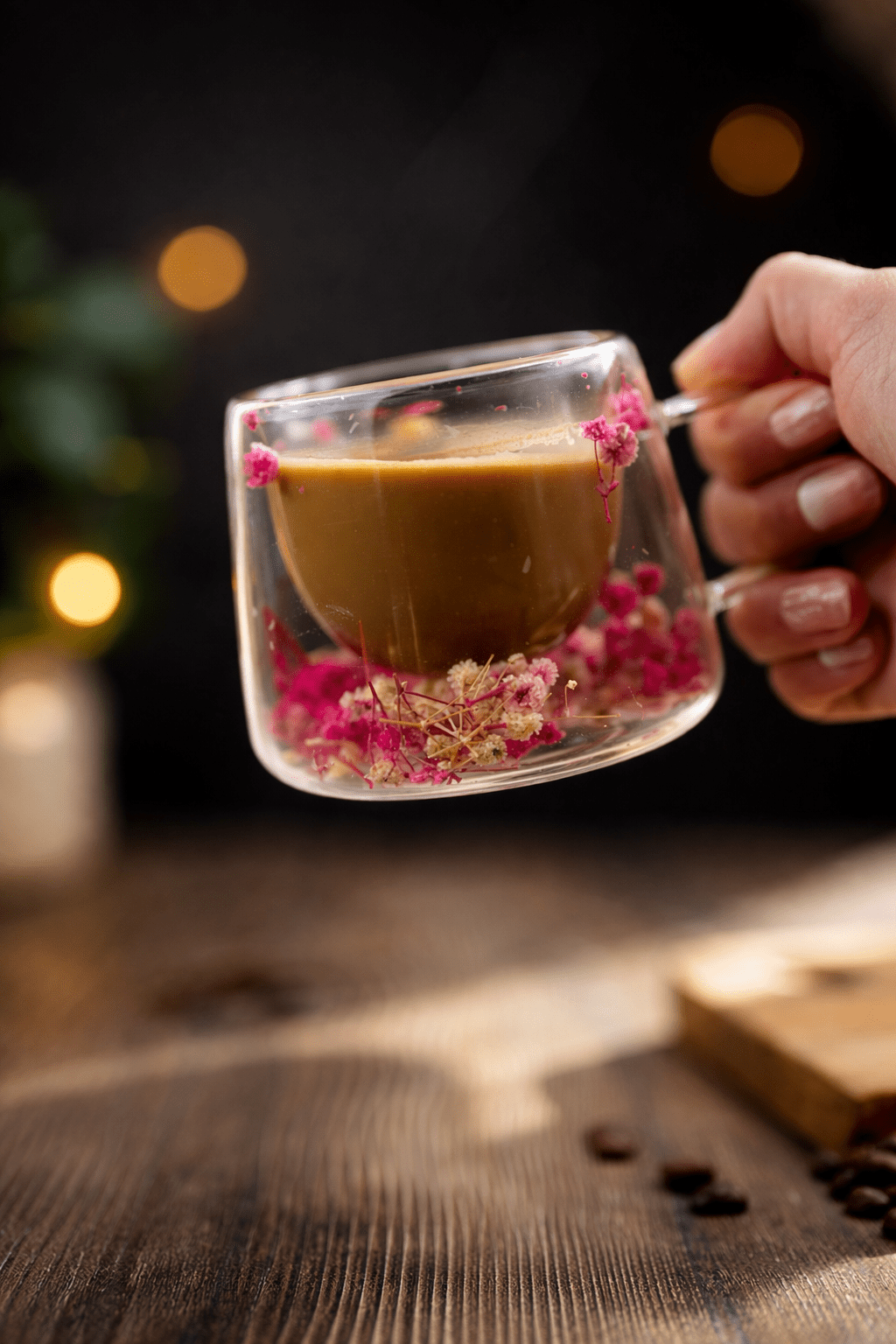 Handcrafted Floral Double-Wall Glass Mug