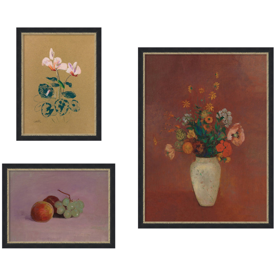 Cyclamen, Fruit & Chinese Vase — 3-Piece Framed Art Set