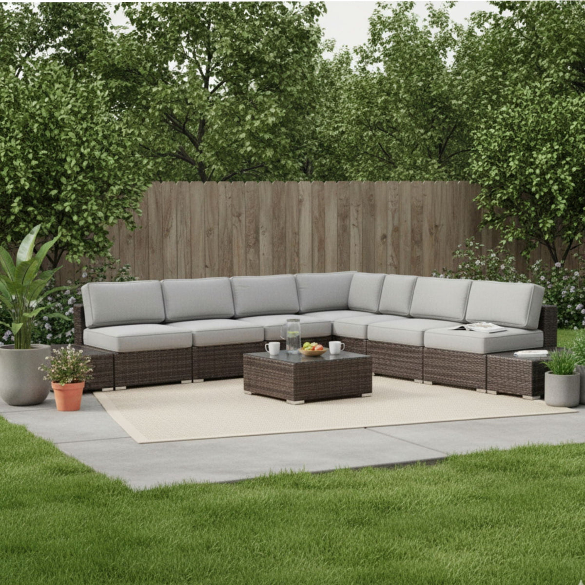 All-Weather Wicker Sectional Seating Group with Cushions