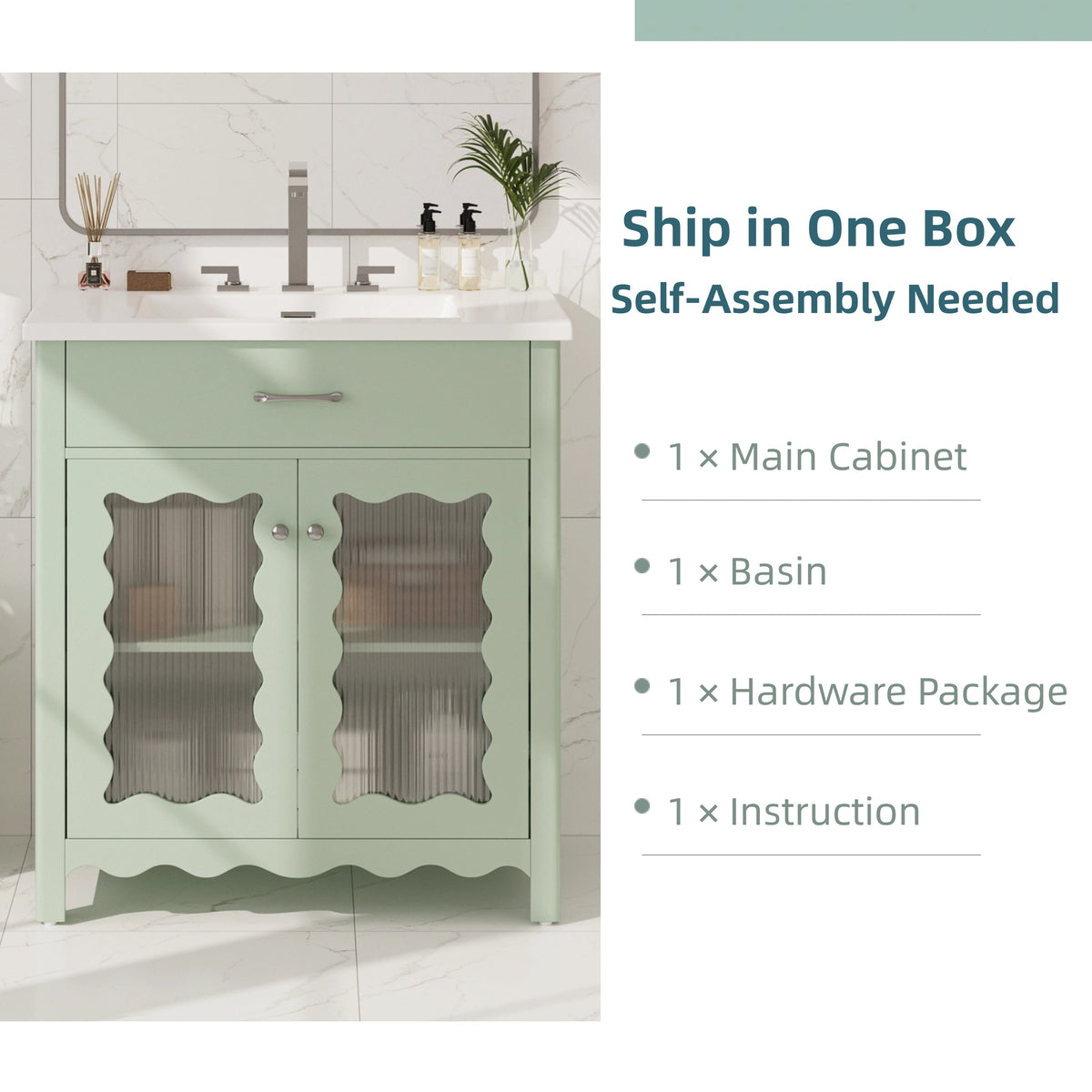 30-Inch Bathroom Vanity with Tempered Glass