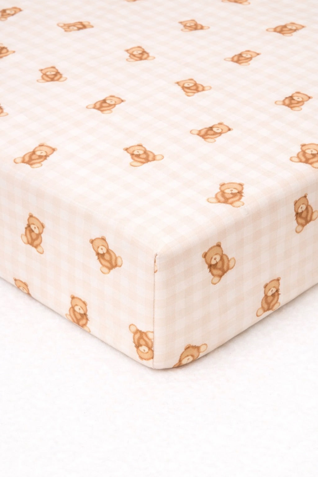 Teddy Beige Gingham Crib Sheet