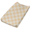 Beige White Checkered Changing Pad Cover
