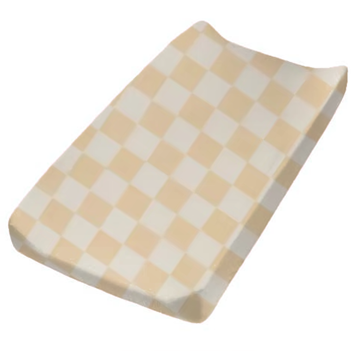 Beige White Checkered Changing Pad Cover