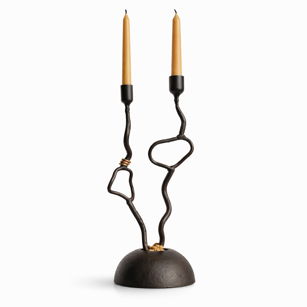 Dreams Candle Holder — Sculptural Handmade Iron & Copper Taper Holder (15”)