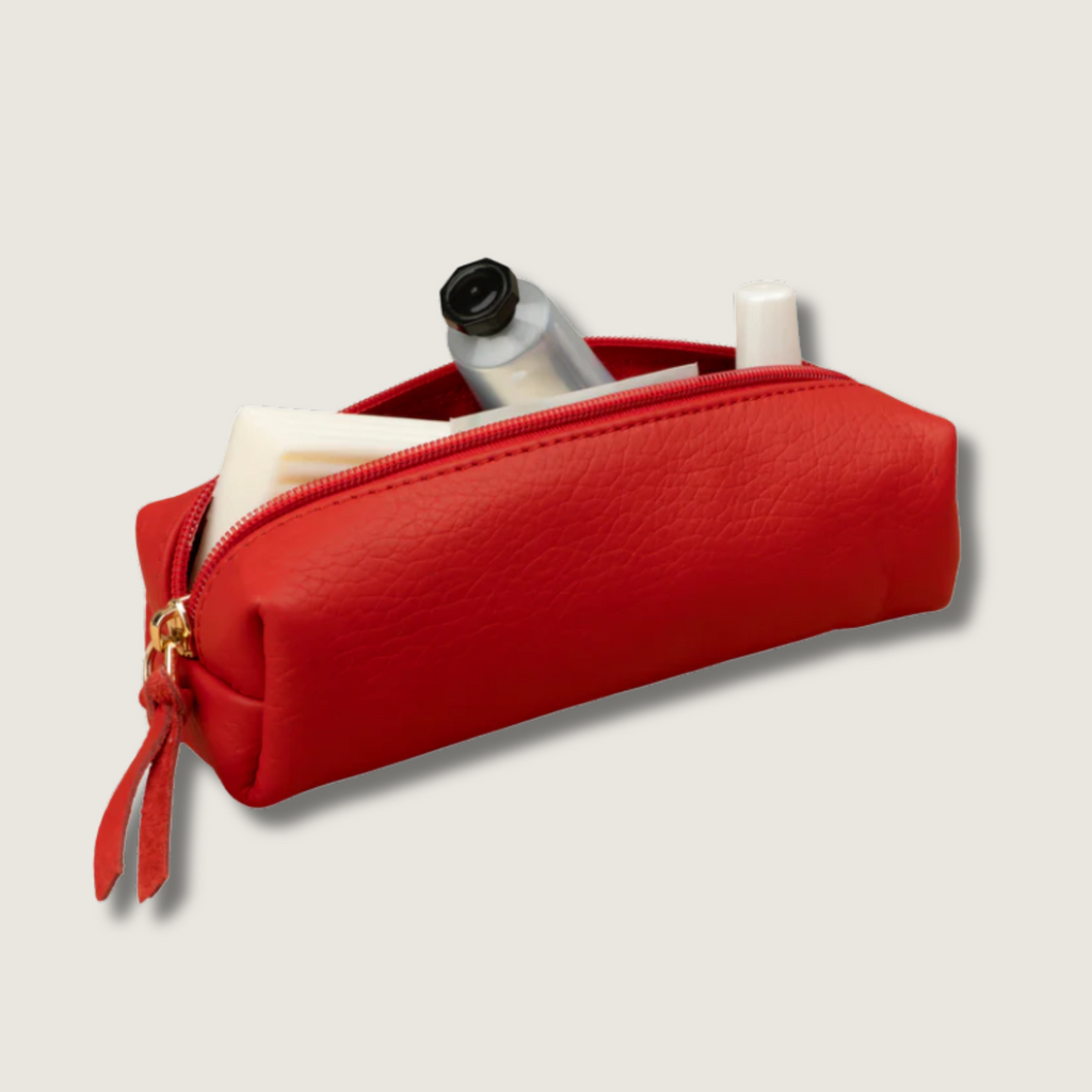 Aurora Leather Makeup Bag — Red