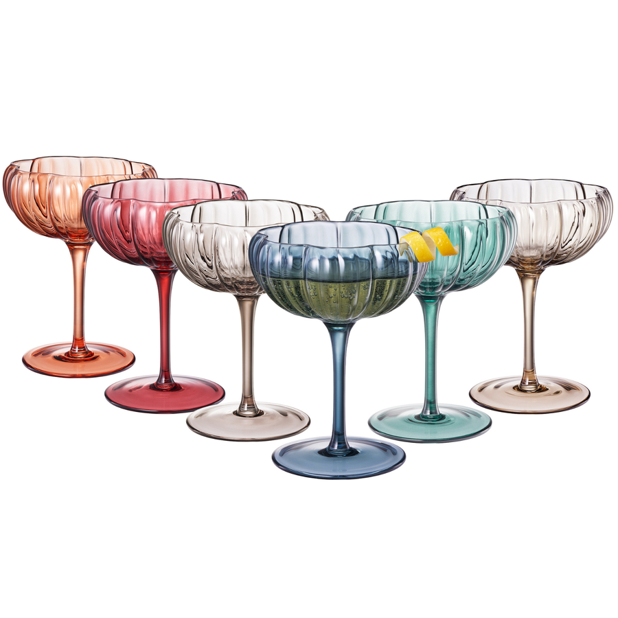 Muted Flower Coupe Cocktail Glasses — Set of 6
