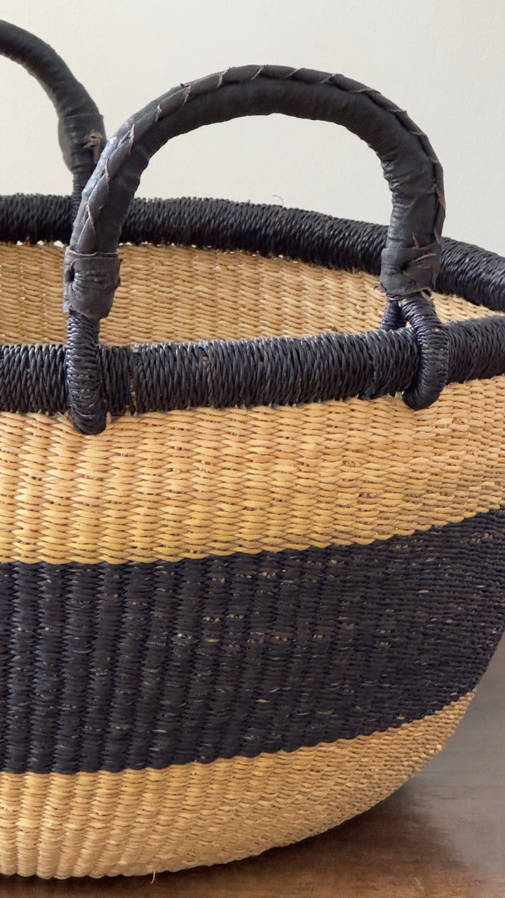 Plump and Pleasing Everything Basket - Natural w/ Black Stripes