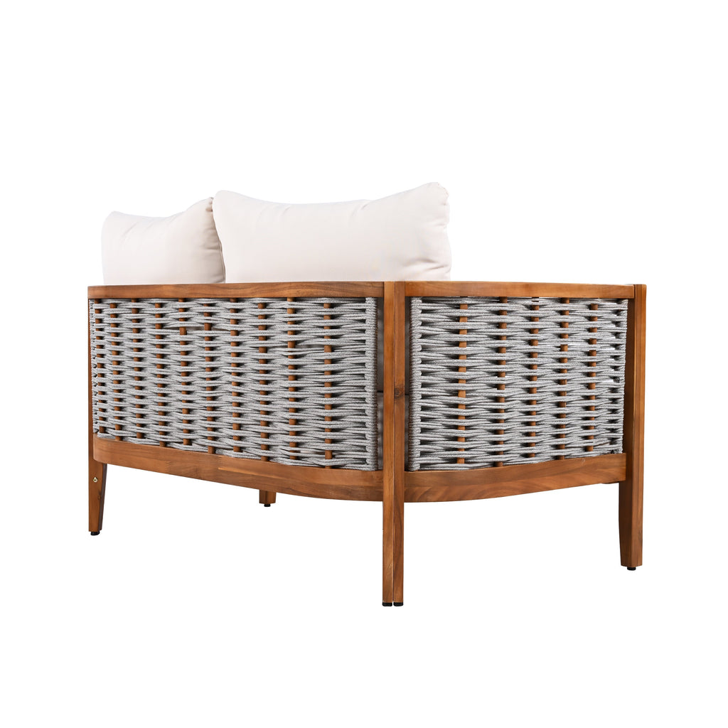 Woven Rope Outdoor Lounge Set — Beige, 4 Seats