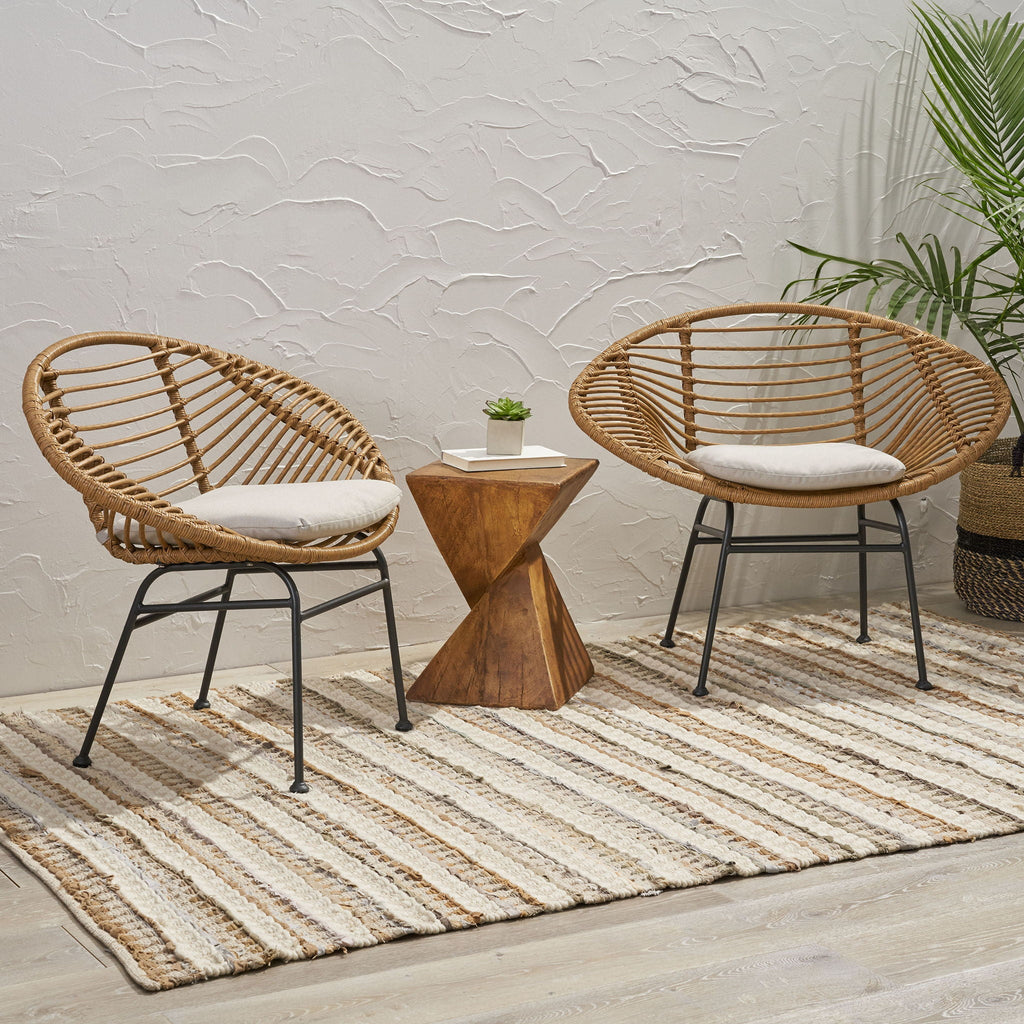 Cordella Outdoor Woven Wicker Chairs with Cushions, Set of 2