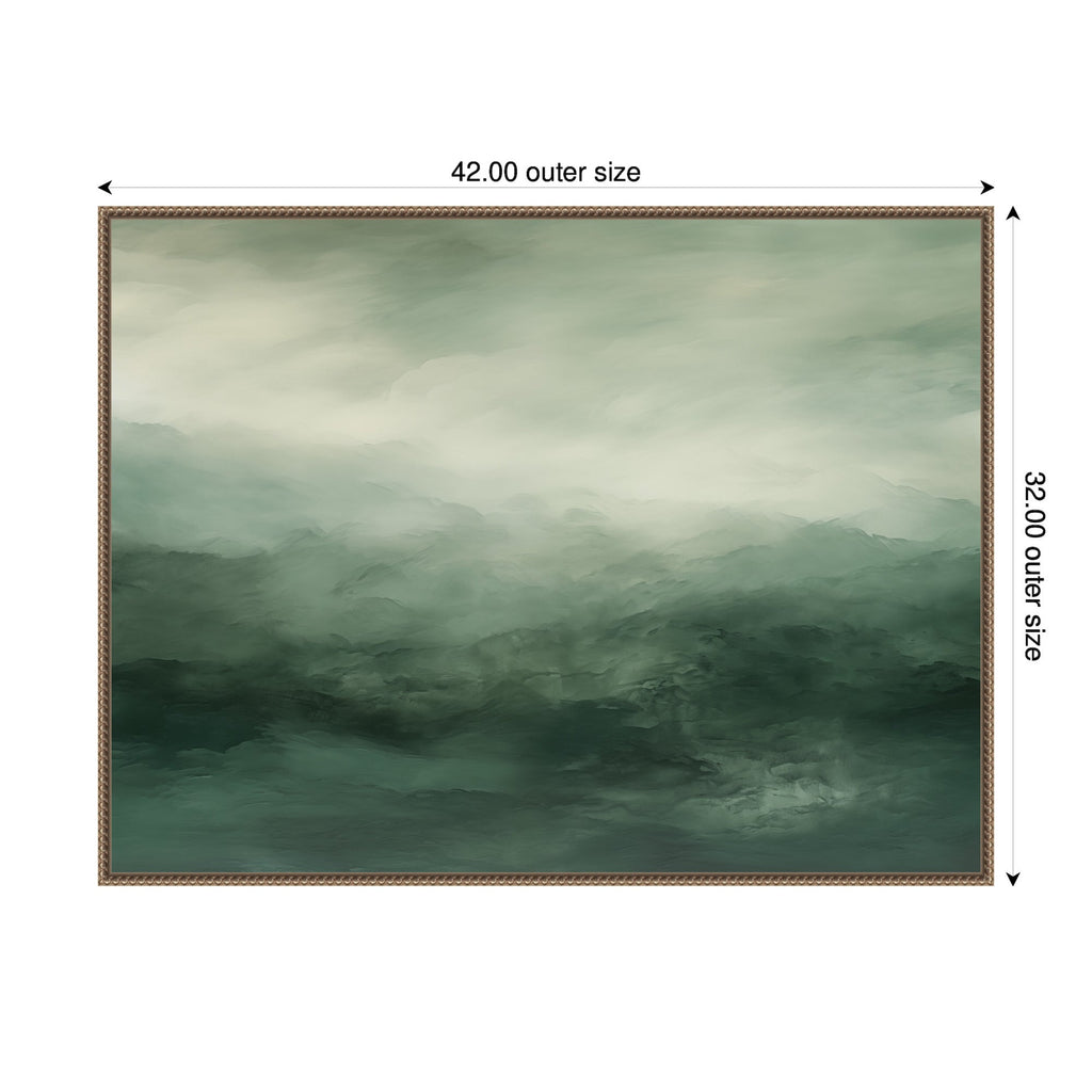 Tonal Abstract Comforting Sage Emerald Forest Green Landscape Horizontal by The Creative Bunch Studio Framed Canvas Wall Art Print