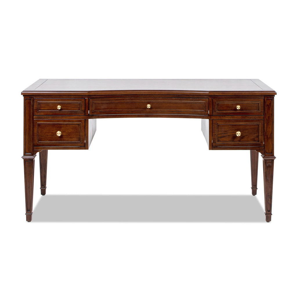 Dauphin Five-Drawer Executive Desk — Dark Walnut & Gold