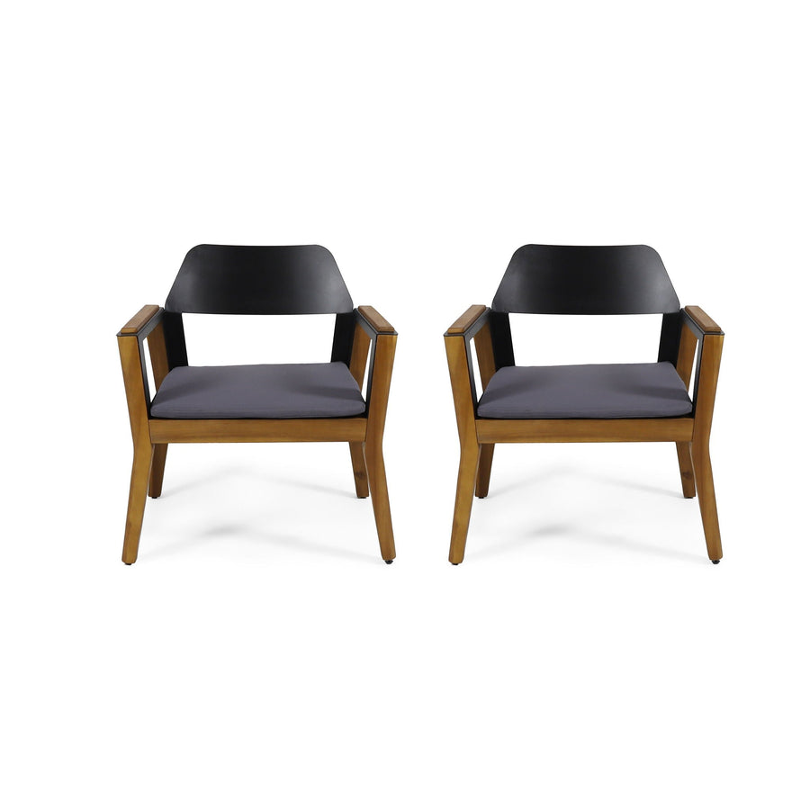 Soho Transitional Style Outdoor Club Chair (Set of 2) with Cushions - Teak