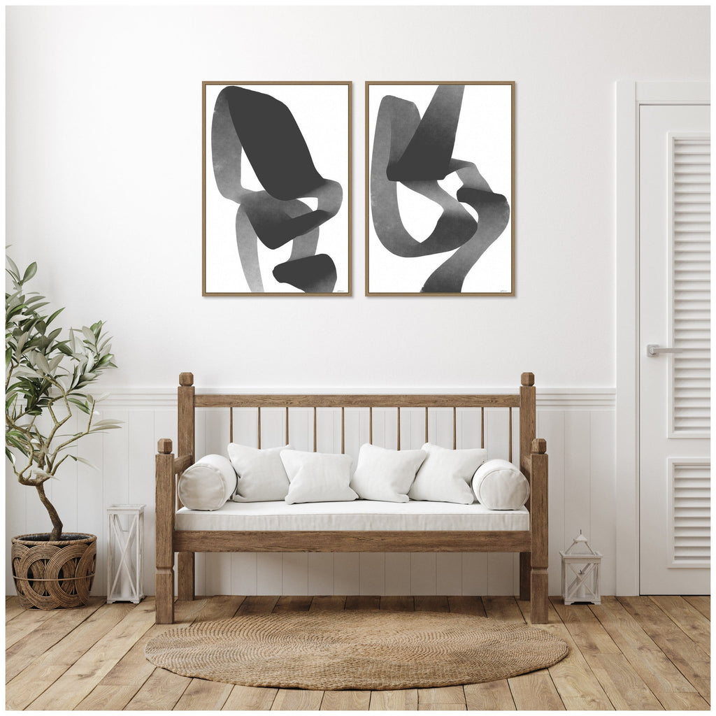 Black and White Abstract 01 & 02 2 Piece Framed Canvas Wall Art Set by Gabrielly Guedes