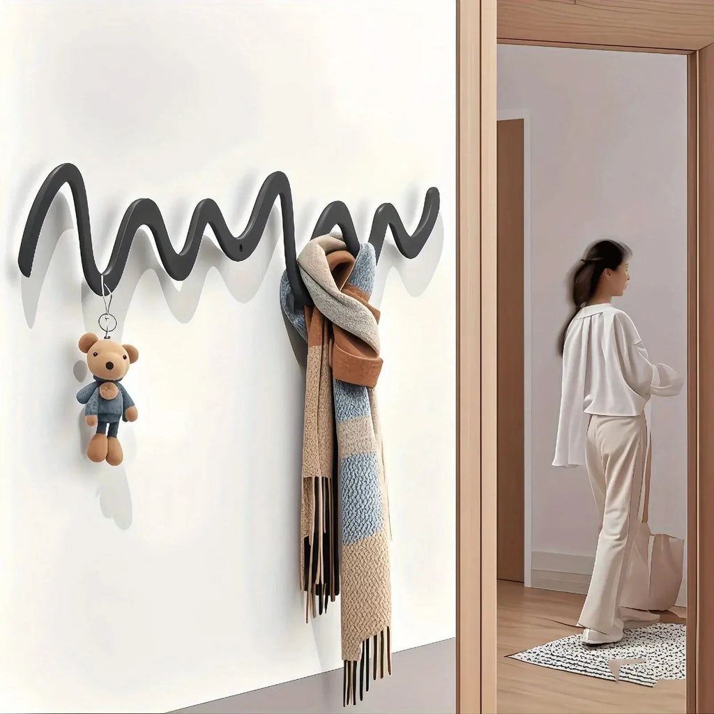 1pc Creative Metal Wavy Wall Hook, Strong Load-Bearing Capacity, Multi-Functional Storage Organizer for Clothes, Bags, Scarves, Keys, Hats - Ideal for Home, Bedroom, Office, Hotel, Clothing Store, Minimalist Fashion Design, C