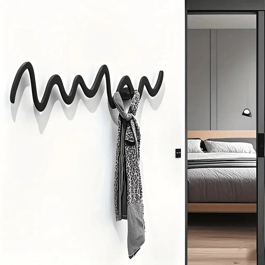 1pc Creative Metal Wavy Wall Hook, Strong Load-Bearing Capacity, Multi-Functional Storage Organizer for Clothes, Bags, Scarves, Keys, Hats - Ideal for Home, Bedroom, Office, Hotel, Clothing Store, Minimalist Fashion Design, C
