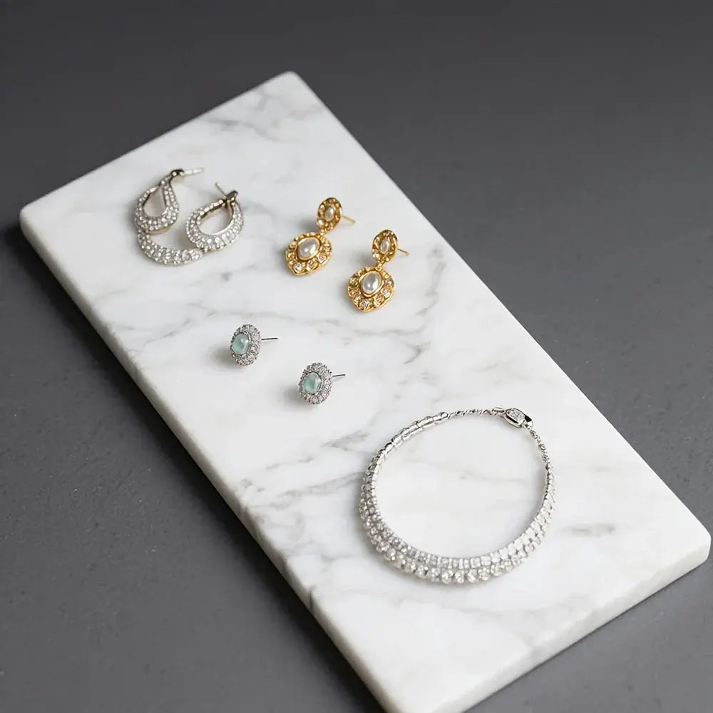 1pc Elegant White Marble Rectangular Tray - Modern Polished Stone Decorative Tray for Vanity, Bathroom, Kitchen | Versatile Home Accessory for Cosmetics, Jewelry, Floral Arrangements | No Batteries Needed, Bathroom Decor, Bes