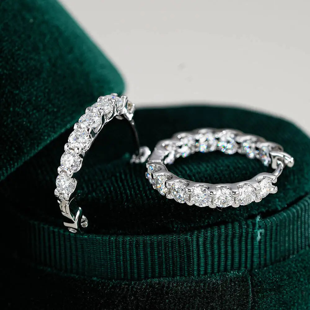2.6Ct D Color Moissanite 925 Sterling Silver White Gold Plated Hoop Earrings For Women Wedding