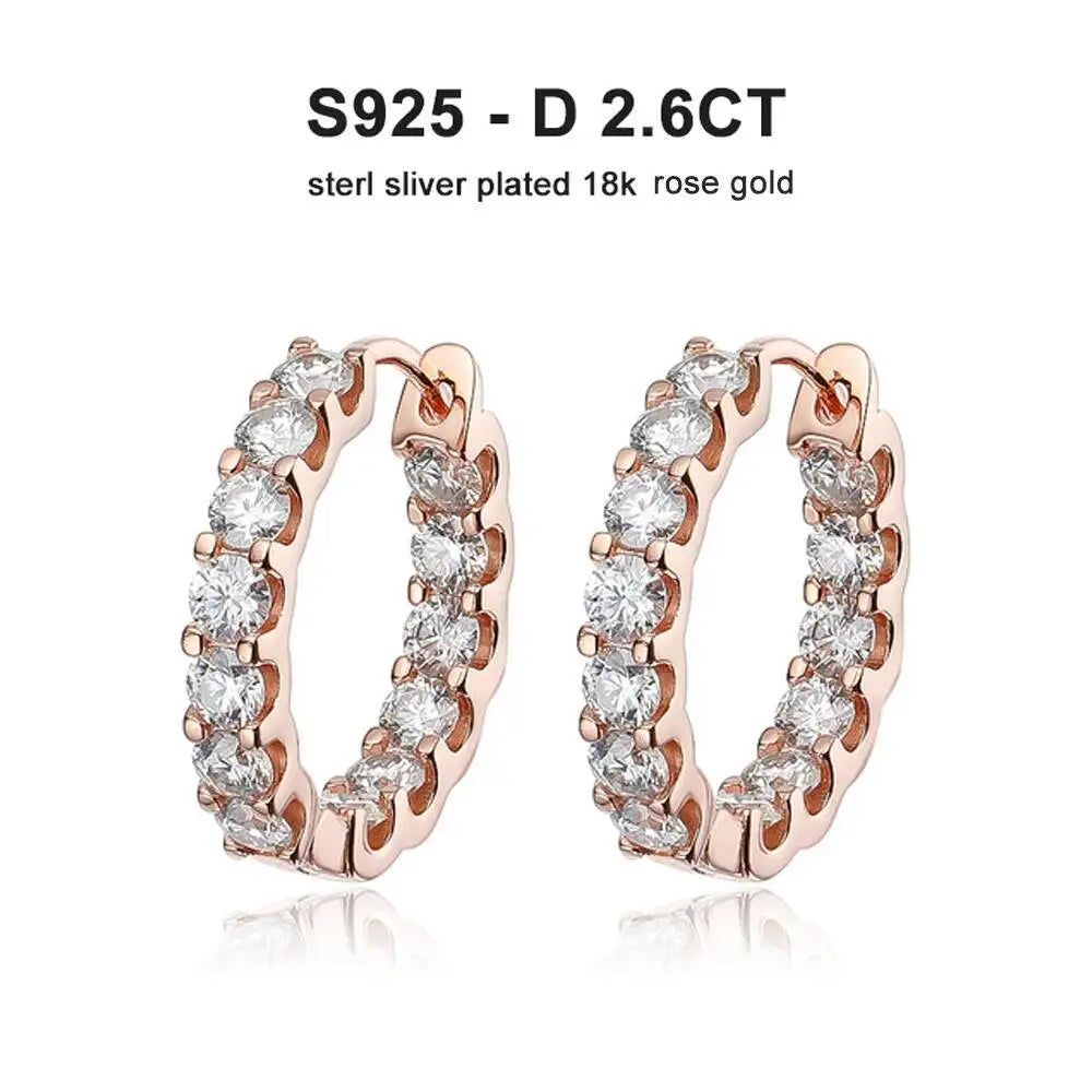 2.6Ct D Color Moissanite 925 Sterling Silver White Gold Plated Hoop Earrings For Women Wedding