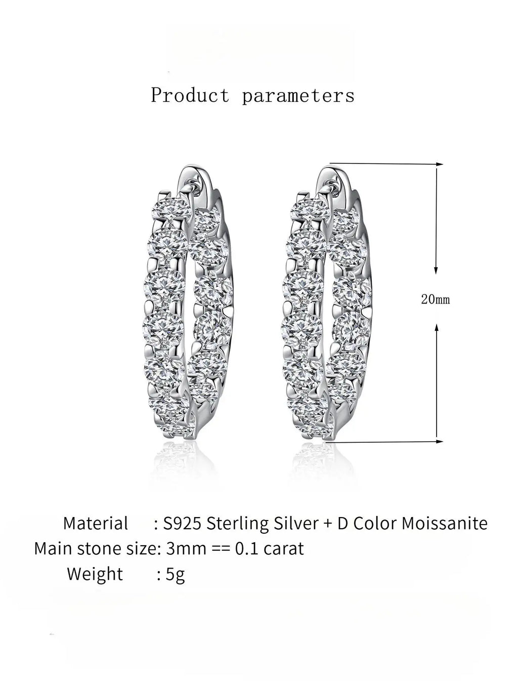 2.6Ct D Color Moissanite 925 Sterling Silver White Gold Plated Hoop Earrings For Women Wedding