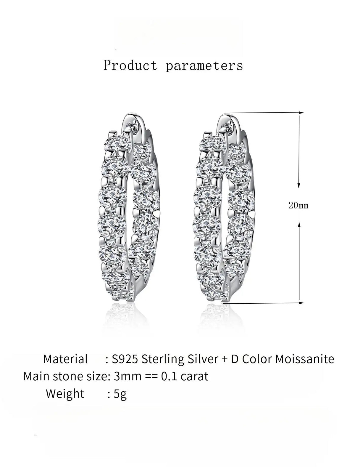 2.6Ct D Color Moissanite 925 Sterling Silver White Gold Plated Hoop Earrings For Women Wedding