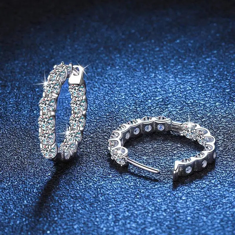 2.6Ct D Color Moissanite 925 Sterling Silver White Gold Plated Hoop Earrings For Women Wedding
