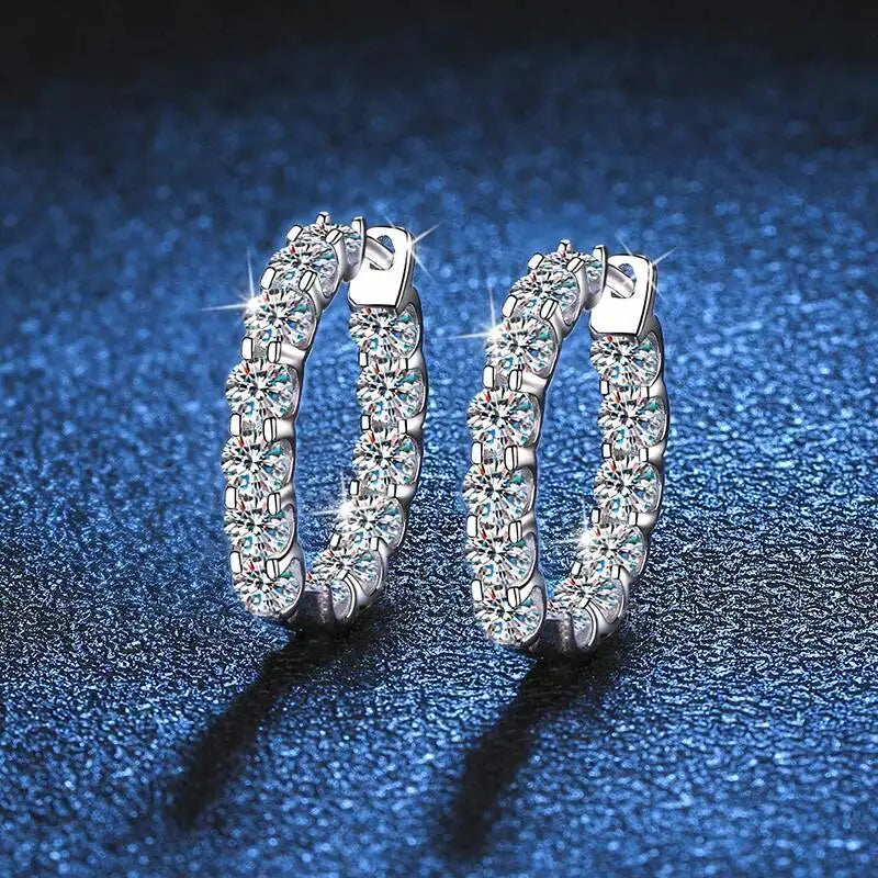 2.6Ct D Color Moissanite 925 Sterling Silver White Gold Plated Hoop Earrings For Women Wedding