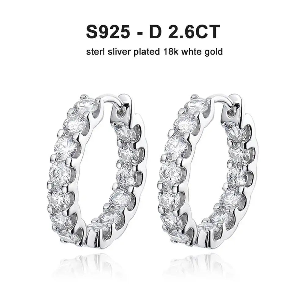 2.6Ct D Color Moissanite 925 Sterling Silver White Gold Plated Hoop Earrings For Women Wedding