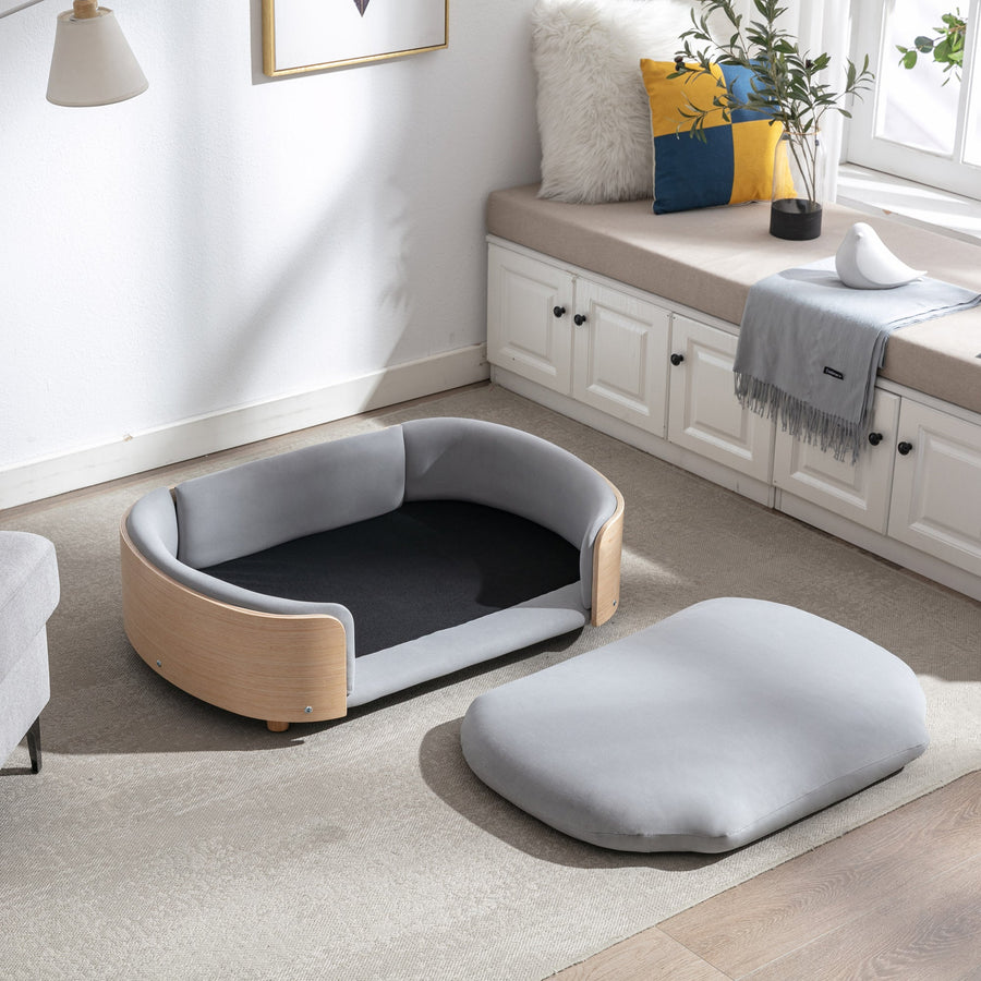 Scandinavian Elevated Dog Bed with Velvet Cushion